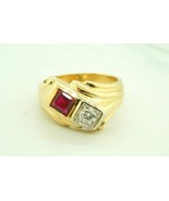 Men&#39;s 14K Yellow Gold Over Diamond and Red Ruby Wedding Ring Band 1.20Ct - $152.73 CAD