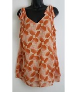 Cabi Women&#39;s Pinwheel Tank Top Orange V-Neck Tie Shoulder Sleeveless Size L - £22.14 GBP