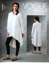 Vogue V1744 Misses L, XL Long Button Front Tunic Tops UNCUT Sewing Pattern - $23.14