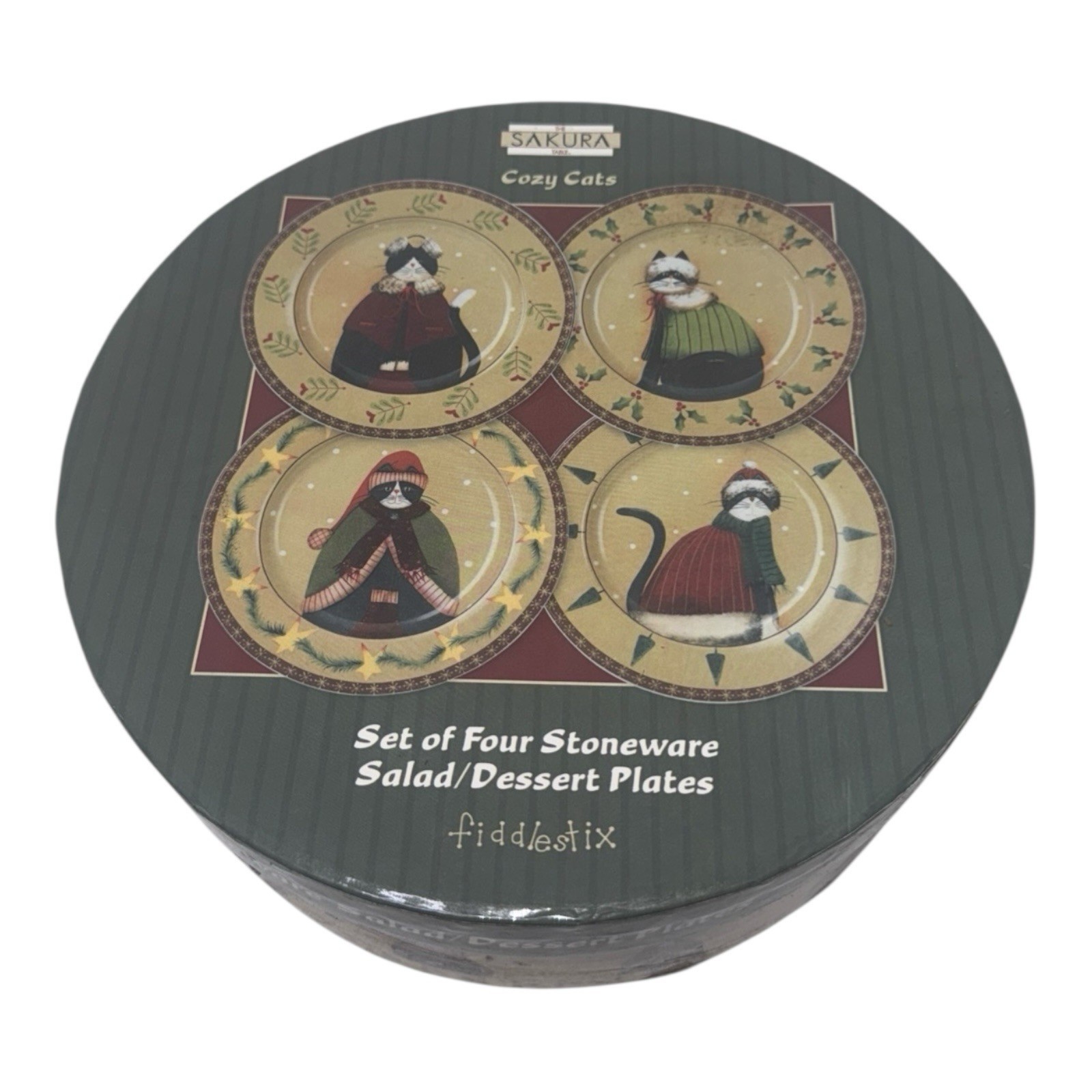 Pre Owned Sakura Cozy Cats Stonewear Set Of (4) Different Salad/Dessert ... - $24.00