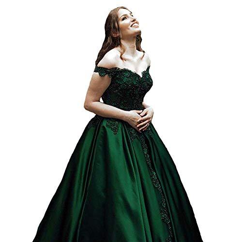 Kivary Beaded Lace Off The Shoulder V Neck Long Prom Evening Dress Emerald Green