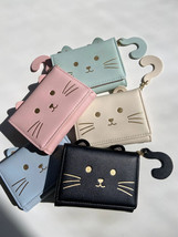 Kitty cat wallet pink, blue, black, or cream gold details trifold vegan ... - $700.09 MXN