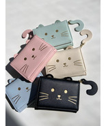 Kitty cat wallet pink, blue, black, or cream gold details trifold vegan ... - $700.09 MXN