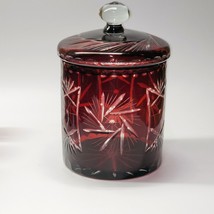 Nice Nachtmann Bohemia Crystal Ruby Red Cut To Clear Biscuit Cookie Jar 8½” Tall - £95.40 GBP