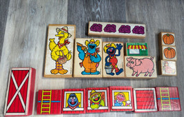 Sesame Street Farm Set/Muppet Characters Wooden Blocks Big bird Grover Cookie - £10.24 GBP
