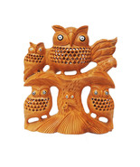  Handmade Wood Owl Family Owl Carving Sculpture on Tree Height 6 Inches - £63.94 GBP