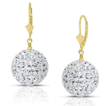 14k Yellow Gold 16mm Crystal Pave Accent Disco Ball Drop Leaverback Earr... - $128.68