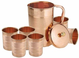 100% Handmade Copper Water Pitcher Jug With 6 Pcs Tumbler For Health Benefits - £40.43 GBP