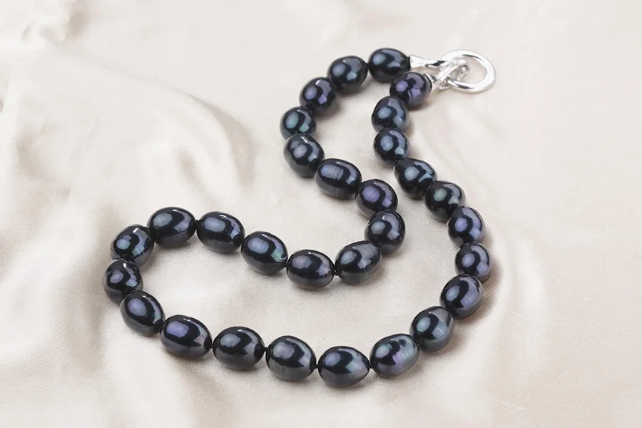 Luxury Big Black Natural Freshwater Pearl Necklaces For Women Fashion 925 Silver - £71.59 GBP