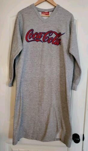 Primary image for Vintage Coca Cola Sweater Dress Womens Large Gray Pullover Sweatshirt V Neck 