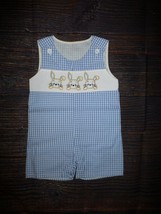 NEW Boutique Easter Bunny Baby Boys Blue Gingham Romper Shortalls Jumpsuit - £13.42 GBP