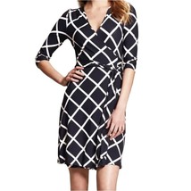 Banana Republic Navy Blue Cream Square Geometric Wrap Dress size XXS Pet... - $32.19 CAD