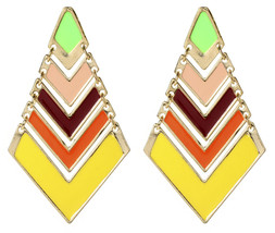 Amrita Singh Gold Plated Chevron Pop Light Multi Enamel Earrings ERC 638... - £12.84 GBP