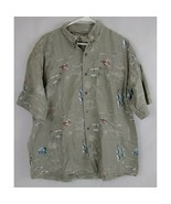 Bit and Bridle Men&#39;s Green Button Up Short Sleeve Shirt With Fishing Des... - $20.28 CAD