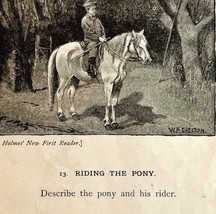 1878 Print Riding the Pony Lessons In English 6 x 4.75&quot; Antique - $365.67 MXN