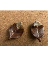 Vintage Pair of Chopstick Holder Rests Set Fired Clay Brown Leaves Leaf ... - $5.90