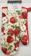 Fabric Printed Kitchen 10&quot; Oven Mitt Whole &amp; Cut Apples With Red Back Home - £12.52 GBP