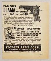 1952 Print Ad Llama Automatic Pistols .380 Ca 32 Cal Stoeger Arms Long I... - £6.50 GBP