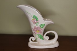 Vintage HULL Pottery Pink Magnolia Cornucopia Vase Gloss Glaze 1940&#39;s - £23.46 GBP