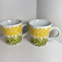 Crate &amp; Barrel  Coffee Mug Cup 16oz  Set of 2 Paint Brush Stroke Green Yellow - £15.15 GBP