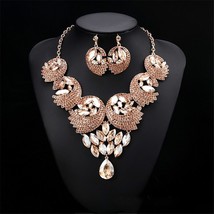 Colorful Crystal Feather Jewelry Sets Necklace Earrings Bridal Wedding Rhineston - £45.67 GBP