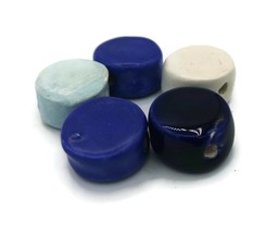 5Pc Large Coin Ceramic Beads Royal Blue Handmade Jewelry Making Components - £17.21 GBP