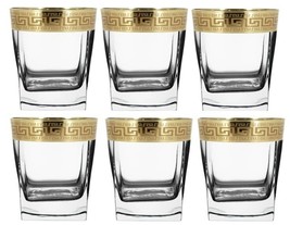 6-Whiskey Glass 6-pc Set 6.9 OZ Gold Stunning Heavy Baroque Pattern Design - $42.99