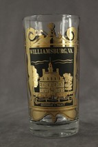 Vintage Souvenir Glass Tumbler Williamsburg Va Scene Black Gold Govenor&#39;s Palace - £7.57 GBP