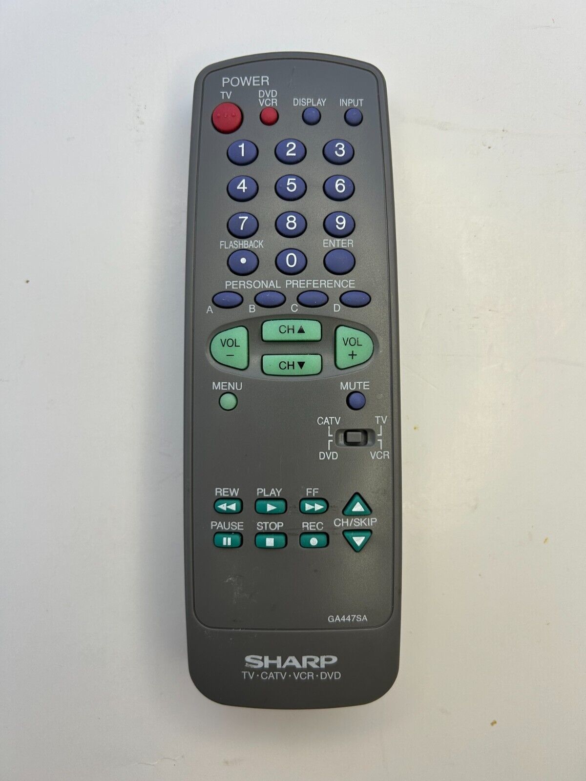 Sharp GA447SA TV VCR DVD CATV Remote, OEM for 27SF560, 27SF56B, 32SF560, 32SF56B  			