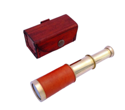 6&quot; Handheld Vintage Orange leather Brass Telescope with Leather case - £18.09 GBP