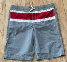 Vintage Lands&#39; End Boys LARGE Grey Red White Swim Trunks Shorts - £10.23 GBP