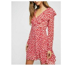 Free People Womens Size XS Red Frenchie VNeck Long Sleeve Lined Wrap Dress NWT - £38.88 GBP