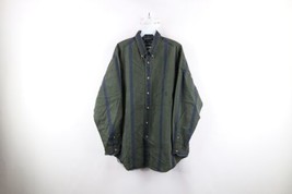 Vtg 90s Nautica Mens Large Distressed Striped Collared Button Down Shirt Green - £31.12 GBP