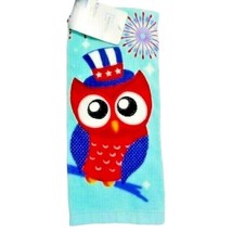 Patriotic Owl Kitchen Towel Holiday Fireworks Bird Red White Blue on Tea... - $8.60