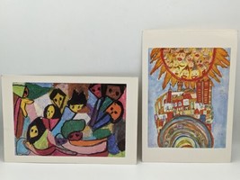 2 Vintage Air France Menu 1974 Unicef Contest Winner Painting Colorful Card - £7.66 GBP