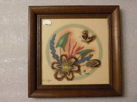 Hand Made Feather Flower Craft Prairie Picture Glass Framed Wall Art - $24.75