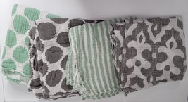 4 Soft Muslin Swaddle Baby Blanket Set Unisex Bacati Cotton Green Gray Receiving - £15.94 GBP