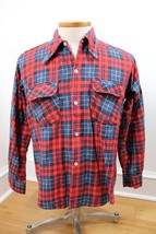 Vtg Golden Line M Blue Red Plaid Soft Flannel Long Sleeve Shirt Perma Press - £18.15 GBP