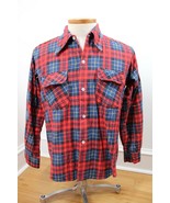 Vtg Golden Line M Blue Red Plaid Soft Flannel Long Sleeve Shirt Perma Press - £17.76 GBP