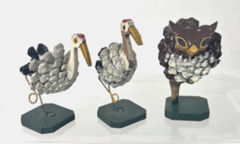 Three 3 Vintage Handmade Pinecone Birds Owl Japan Figures - £18.09 GBP