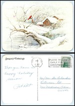 CHRISTMAS Postcard - Winter Scene With Birds In Tree By Old Mill FF18  - $2.96
