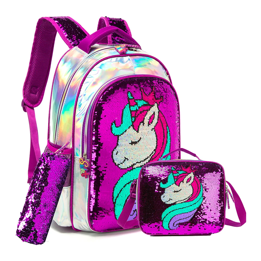 BIKAB  School Bag Double Sided Sequin Backpack Set Lightweight Kawaii Backpack G - £67.89 GBP