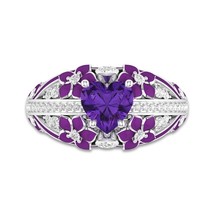 Flower Engagement Ring in Purple Lacquer With Amethyst Anniversary Wedding Rings - £113.04 GBP