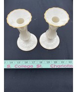 Pair of Lenox 6&quot; Ivory  candlesticks with gold trim - $14.61