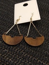 Wooden and Gold Dangle Earrings - $8.90