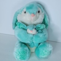 Bunny Rabbit Stuffed Animal Plush Lot of 2 Blue Green Mom Baby Easter Sp... - £17.88 GBP