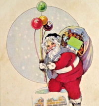 Santa Claus Postcard Christmas Saint Nick Balloons Chimney Toys Stecher 1922 - £16.02 GBP