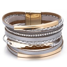 Amorcome Metal Bar Charm Leather Bracelets For Women Trendy Boho Braided Rope Wi - £10.44 GBP