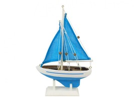 Wooden Light Blue with Light Blue Sails Pacific Sailer Model Sailboat De... - $18.99