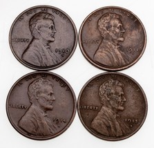 Lot of 4 1C Lincoln Cents (1910, 1911, 1914, 1915)-S in VF Condition Brown Color - £94.94 GBP